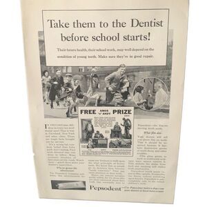 Vintage 1931 Pepsodent Before School starts Ad Advertisement